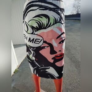 Graphic Pop Art Skirt - Black, Red, Green